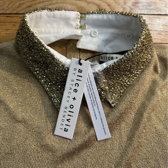 Alice+Olivia Dia Gold Metallic Sweater with Removable Embellished Collar - Small - Picture 7 of 15